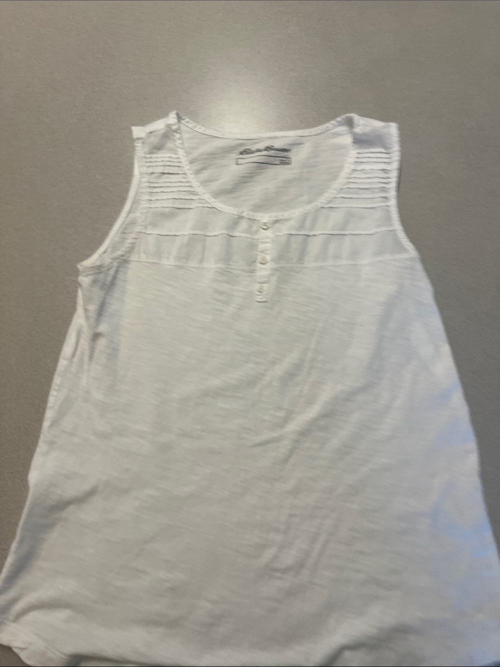Eddie Bauer White Sleeveless Pintuck Henley Tank